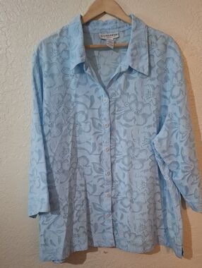 Sag Harbor Light Blue Floral Button-Up Blouse